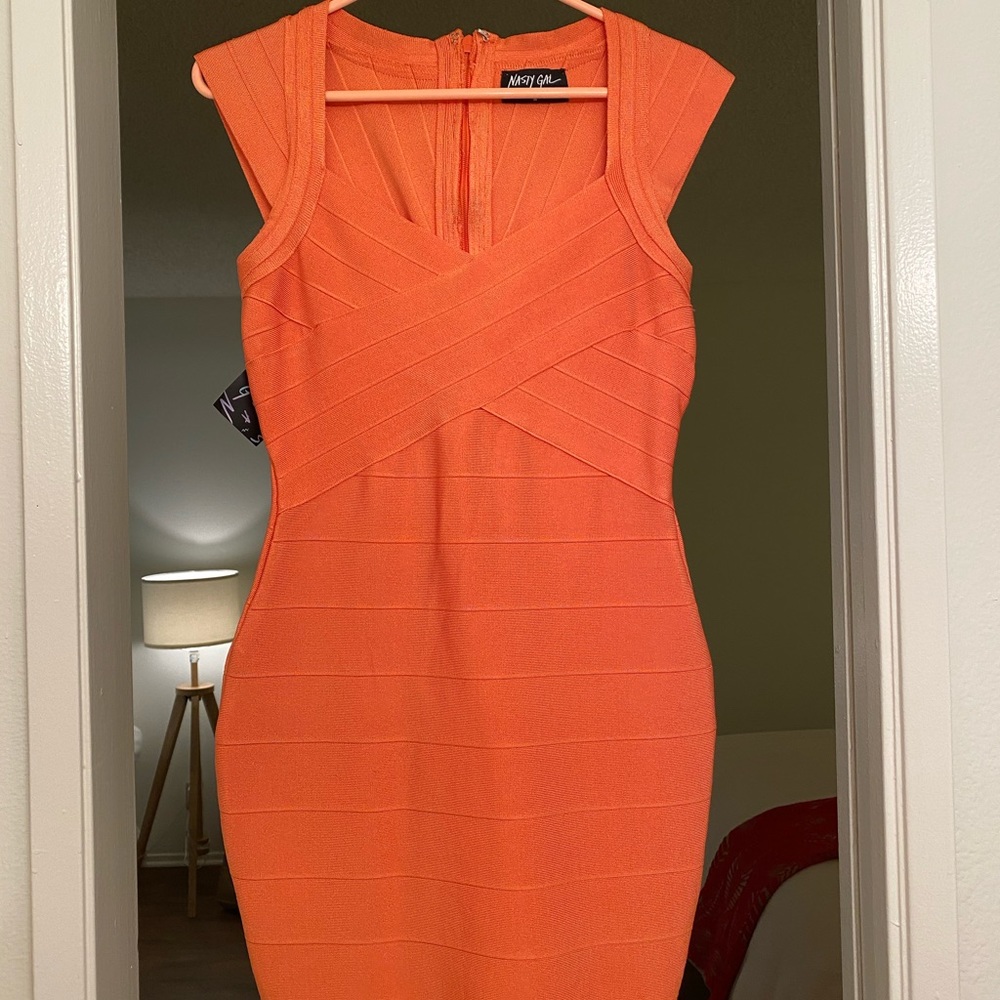 Nasty Gal Coral Bandage Dress